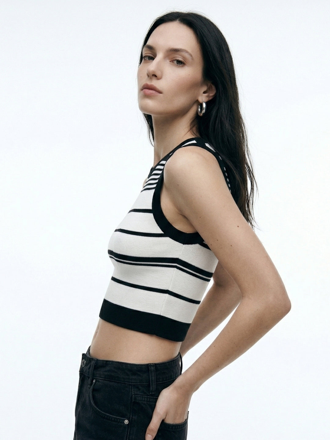Black Sleeveless Striped Tank