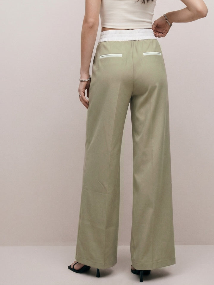 Olive Contrast Coloured Waistband With Side Binding Trouser