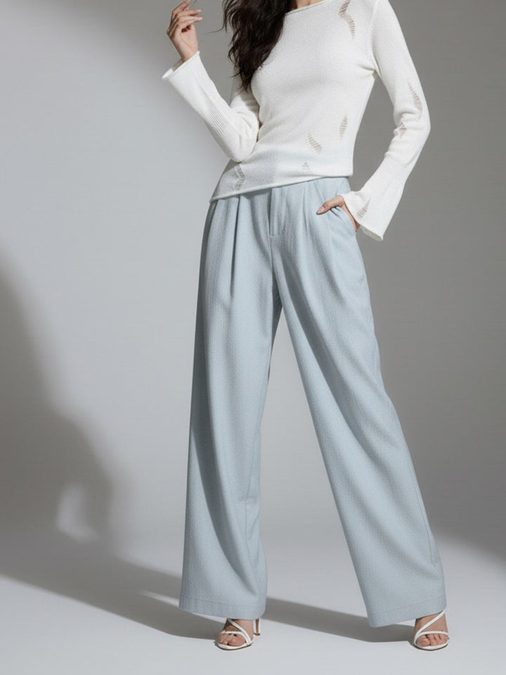 Blue Baggy Fit Pleated Pants