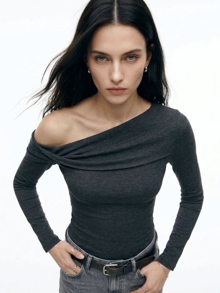 Charcoal Off-Shoulder Twisted Detail Top