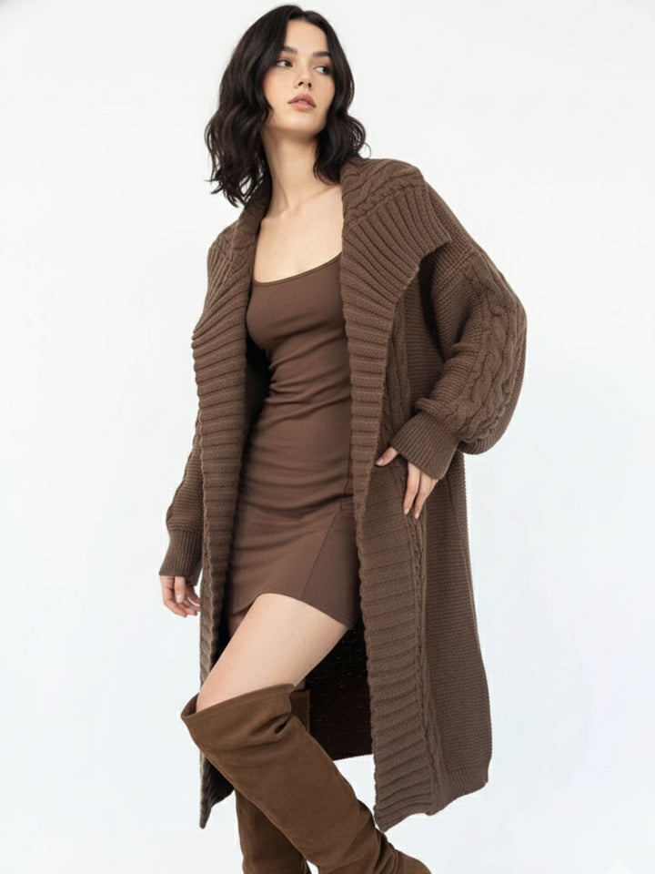 Brown Full Sleeve Stylized Collar Coat