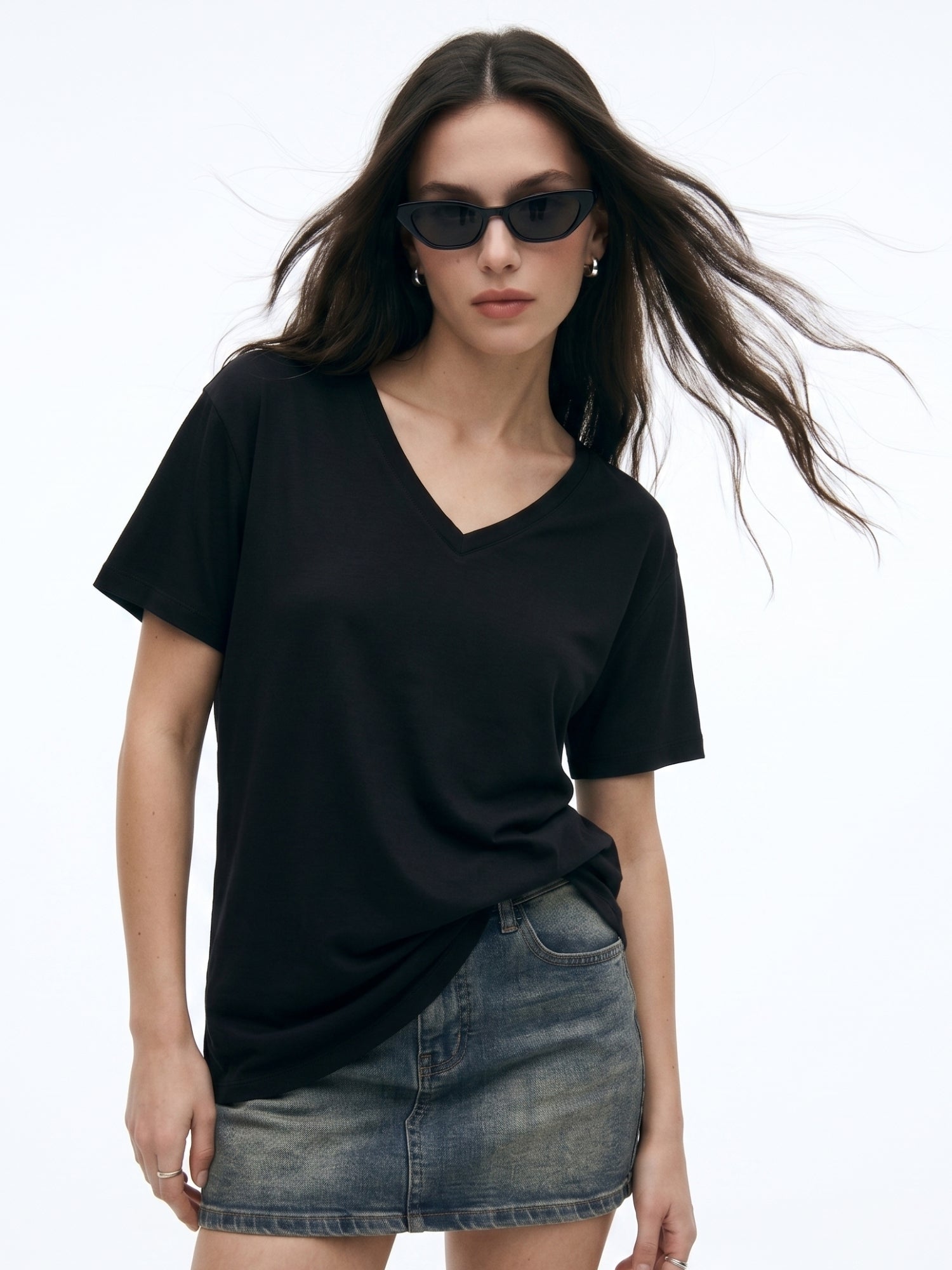 Black V Neck Oversize Tshirt