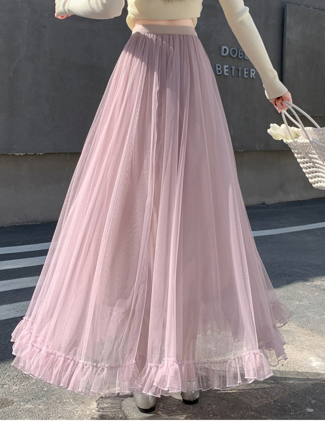 Lilac Sheer A-Line Maxi Skirt With Frilled Hem
