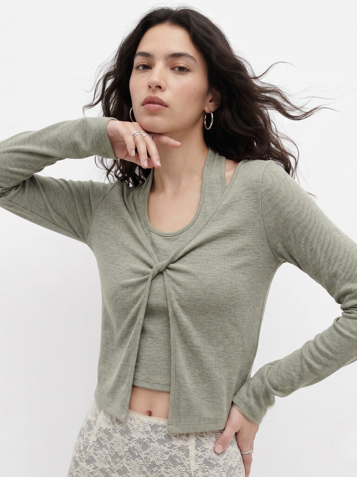 Green Halter Neck Full Sleeves Top