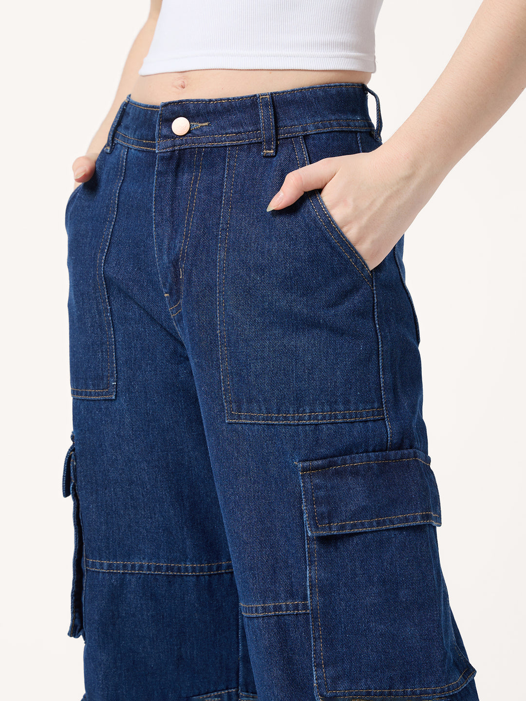 Blue Cargo Style Straight Fit Jeans