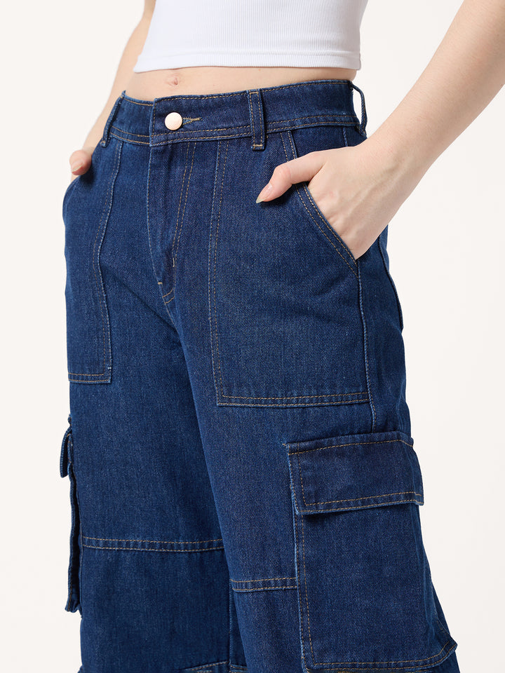 Blue Cargo Style Straight Fit Jeans