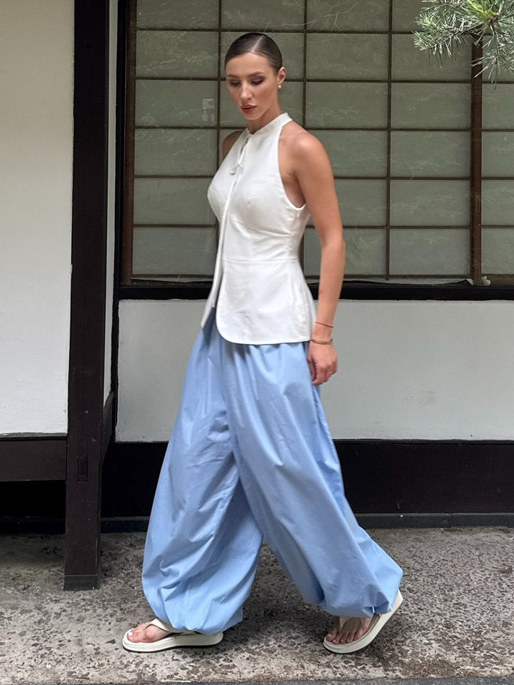 Light Blue Tie Up Balloon Trousers