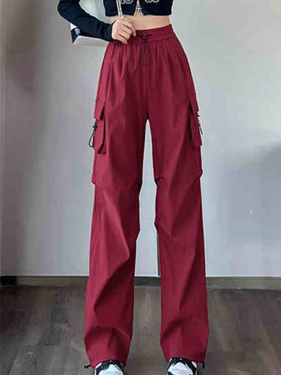 Red Elasticated Waistband Parachute Trousers