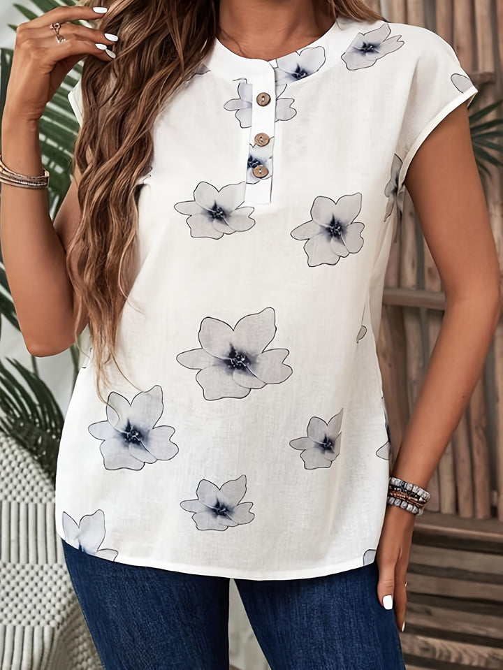 White Floral Printed Half Sleeved Top