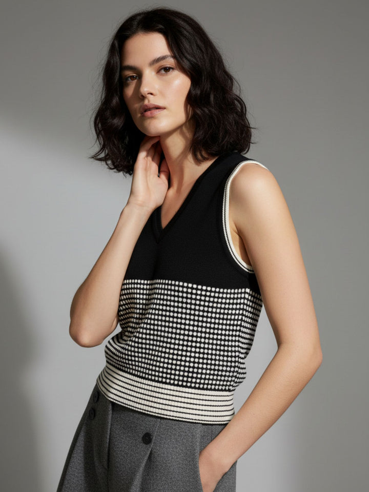 White V Neck Flat Knit Tank