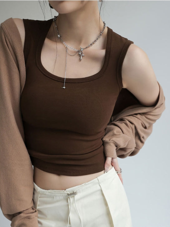 Brown Scoop Neck Tank Top
