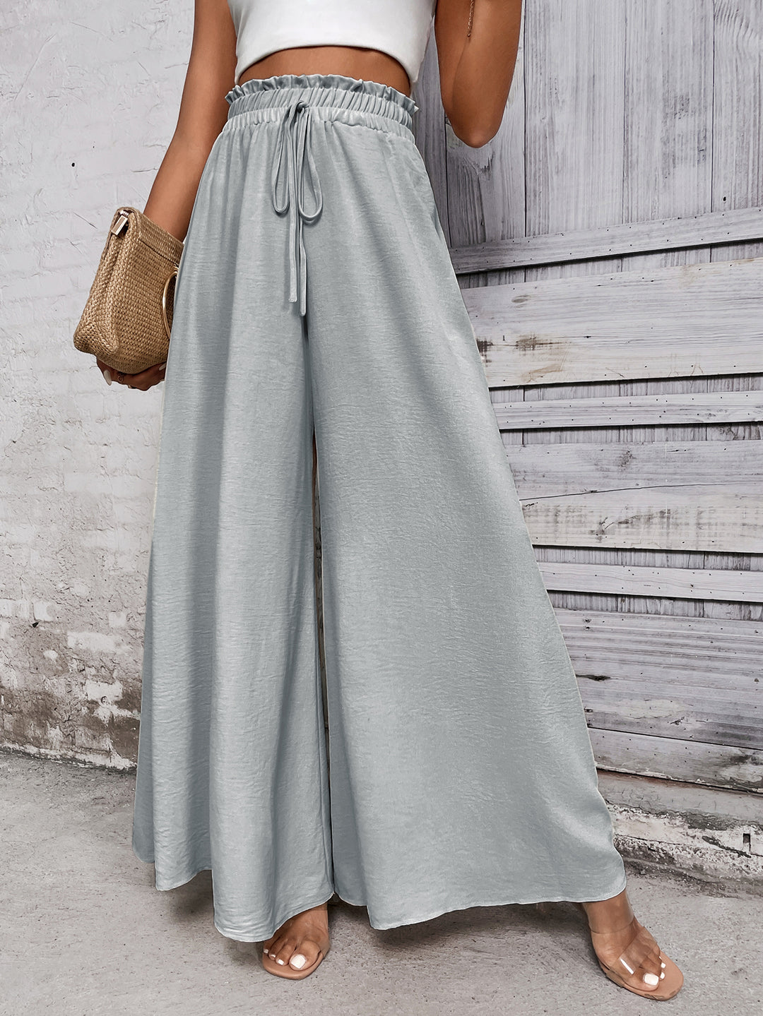 Grey Smocked Waist Pull Up Trouser