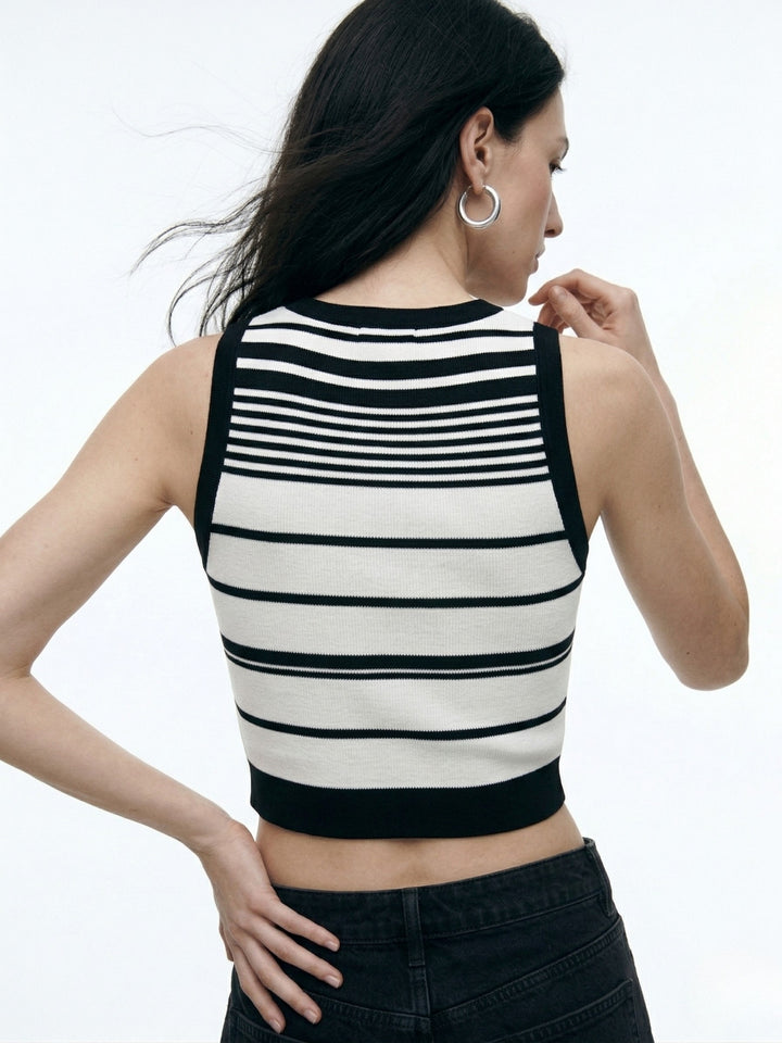Black Sleeveless Striped Tank