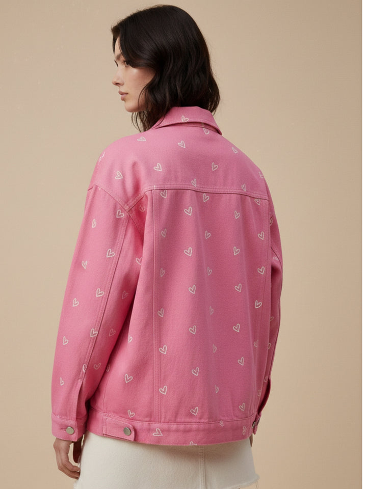 Pink All Over Heart Printed Jacket