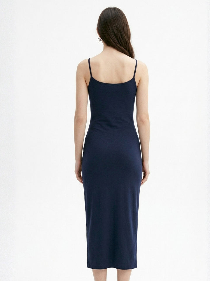 Navy Blue Spaghetti Strap Waist Wrap Dress