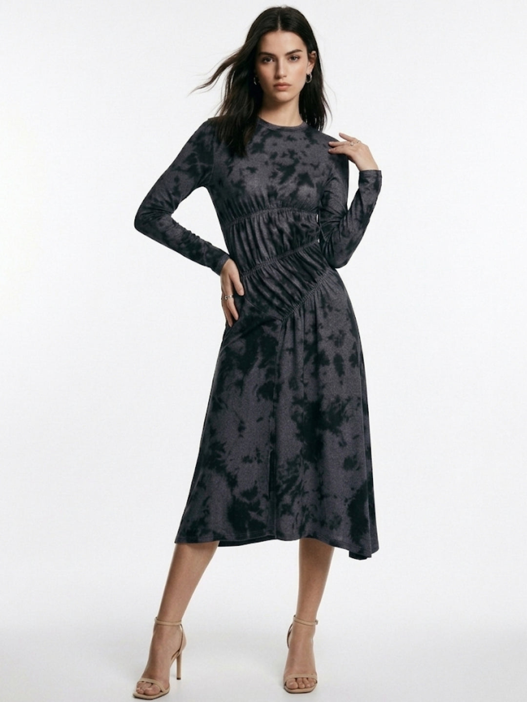 Grey Printed Full Sleeve Dress