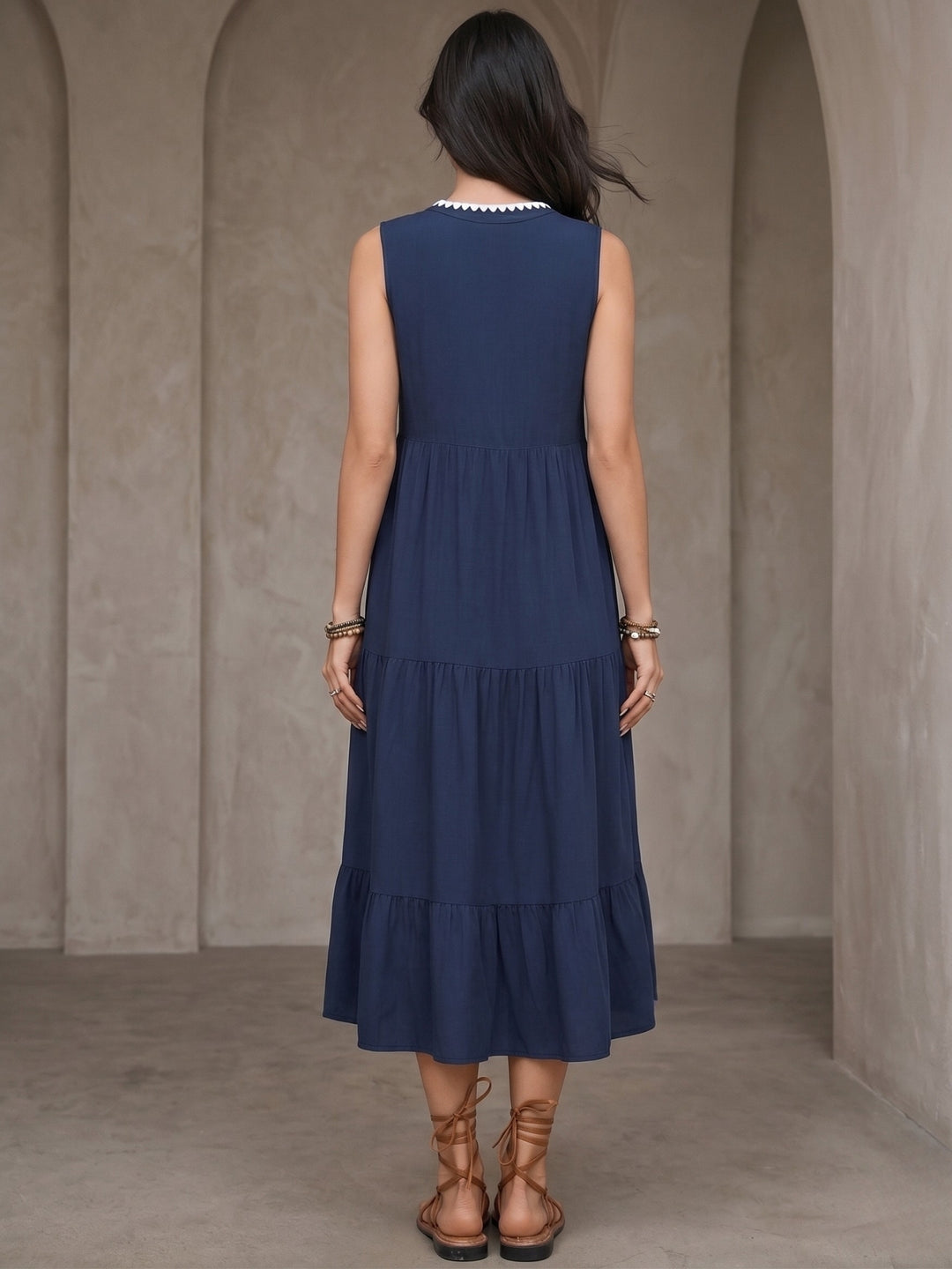 Navy Blue Sleeveless Tiered Dress