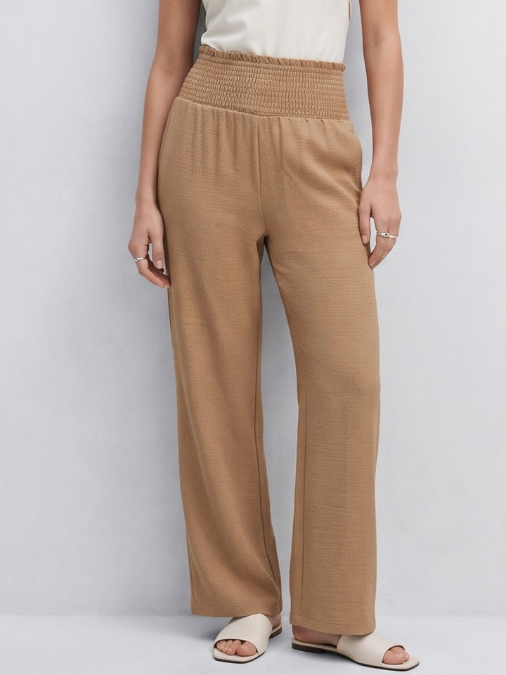 Beige High Waist Wide Leg Trousers