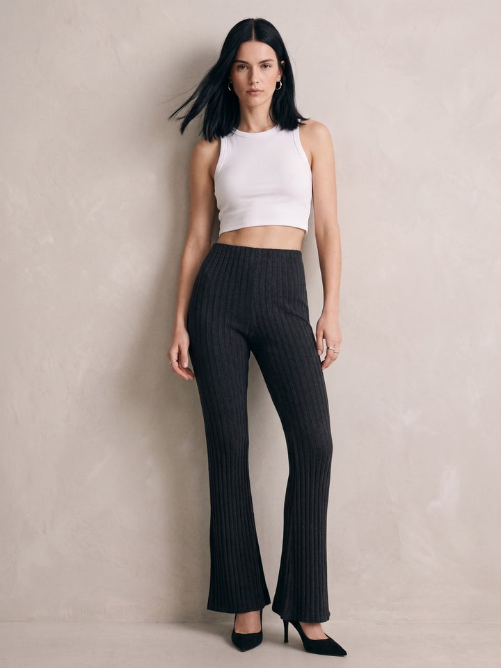 Black Textured Flared Trousers