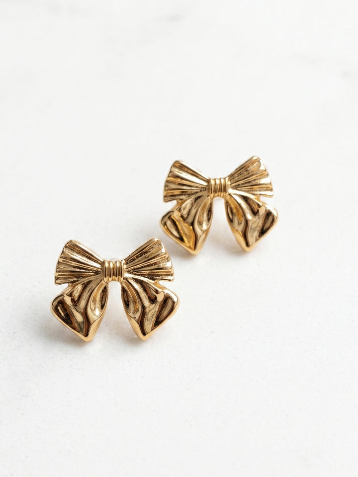 Gold Bow Metal Earrings
