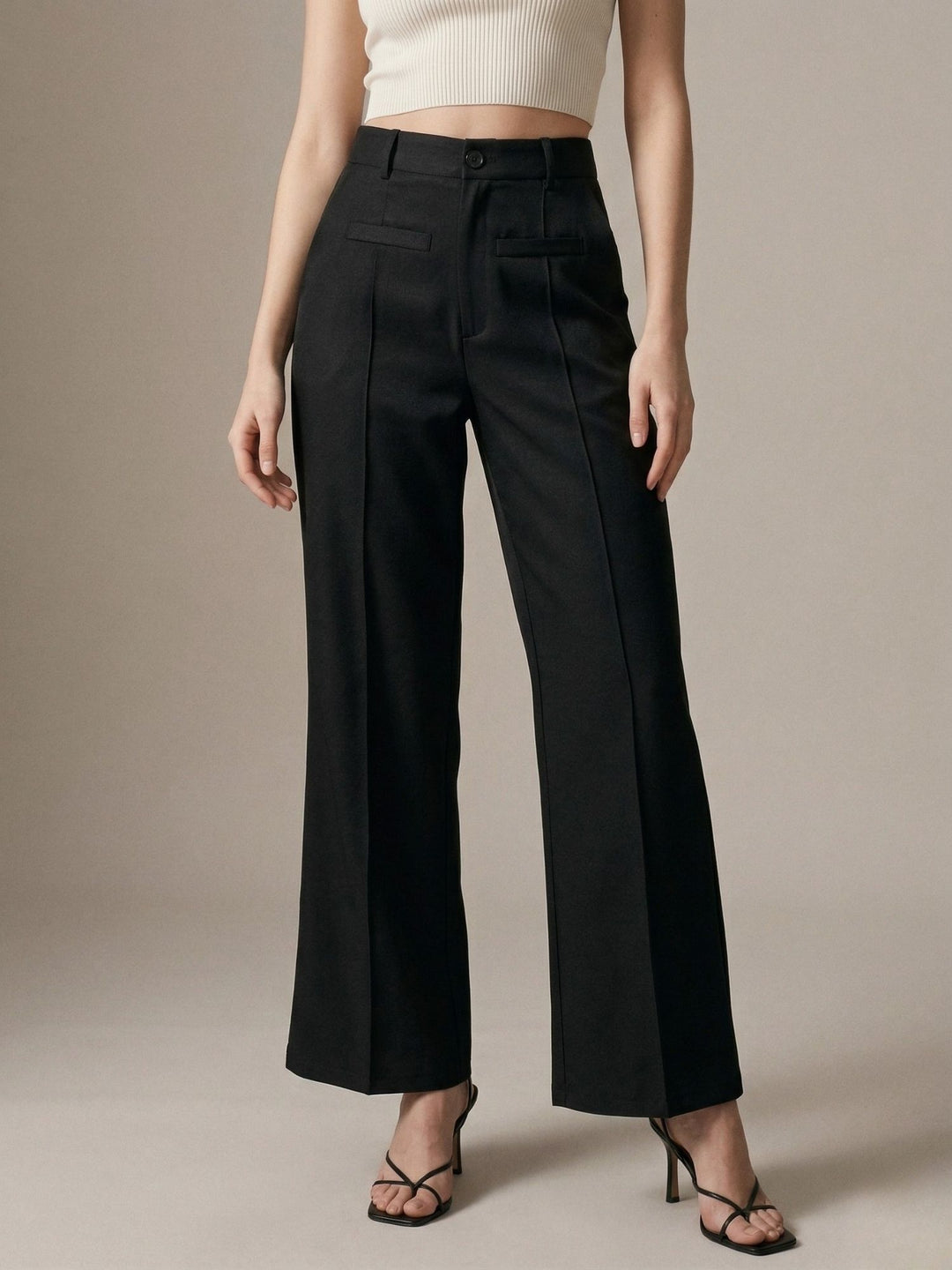 Black Wide Leg Solid Trousers