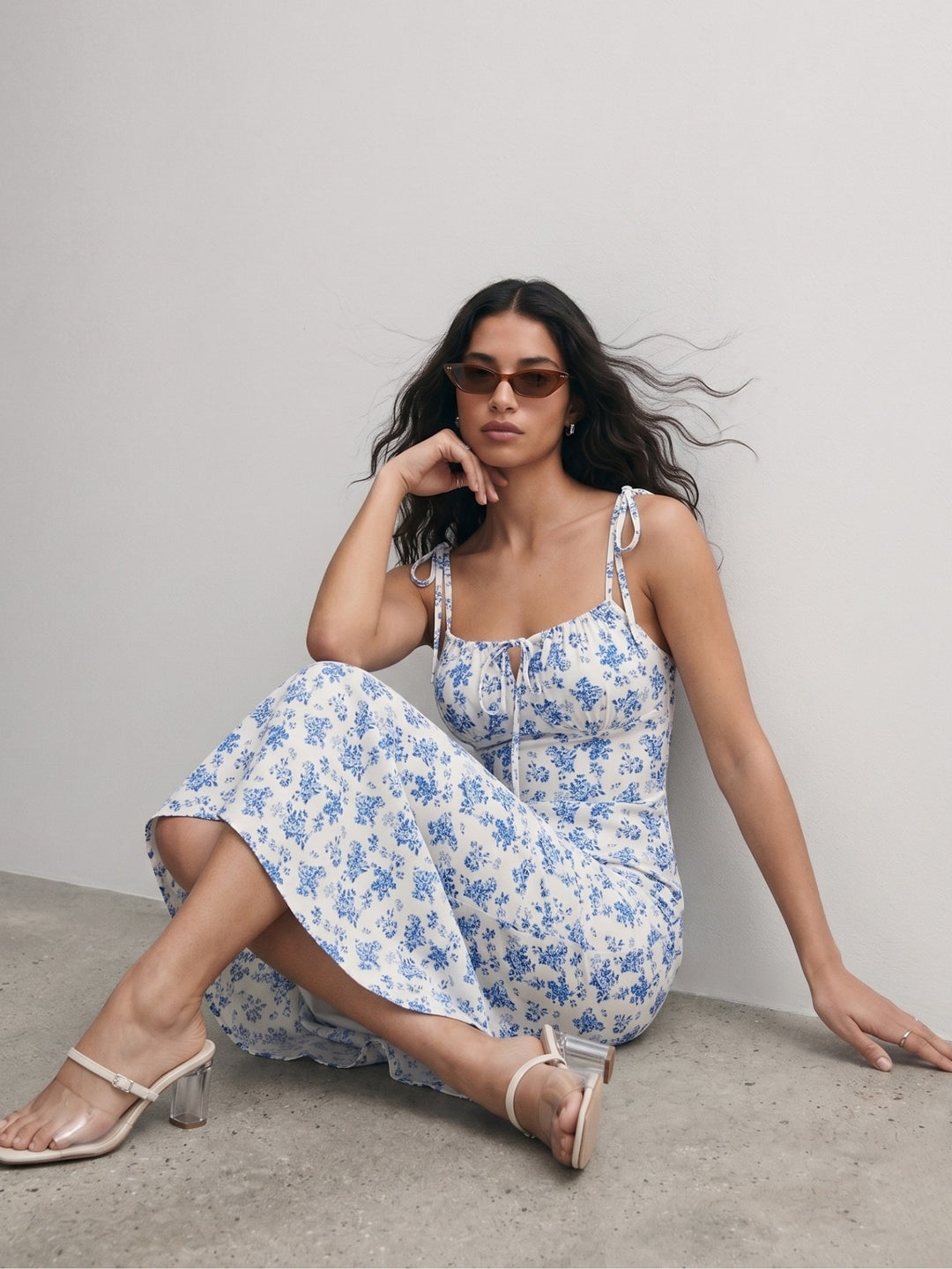 Blue Strappy Shoulder Tie-Up  Dress