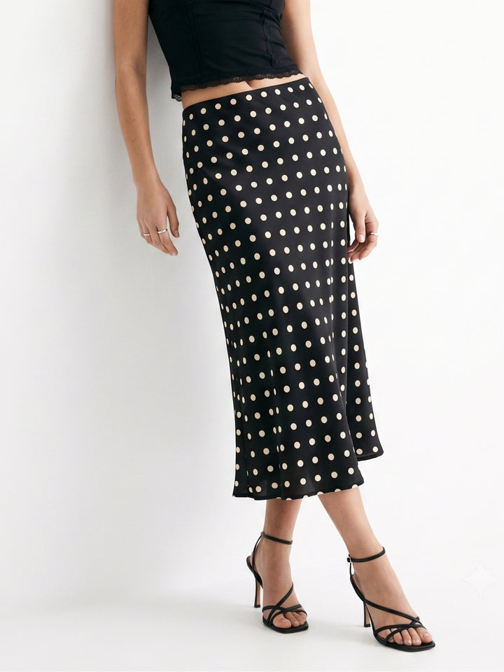 Black Polka Dotted Flared Skirt