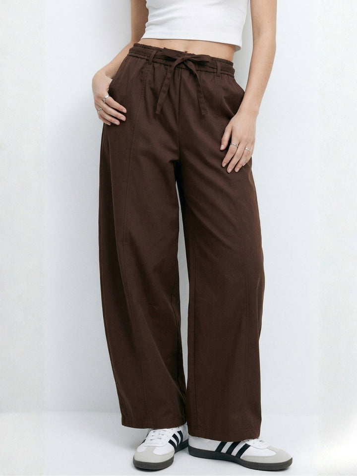 Brown High Waist Pleated Wide Leg Pant