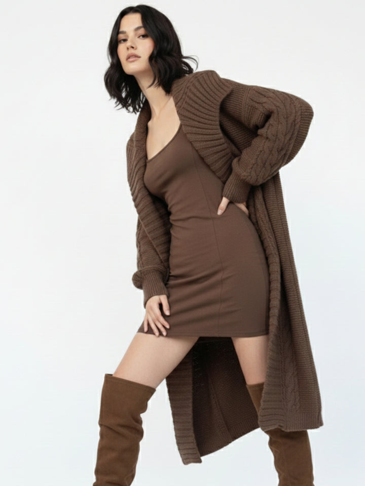 Brown Full Sleeve Stylized Collar Coat