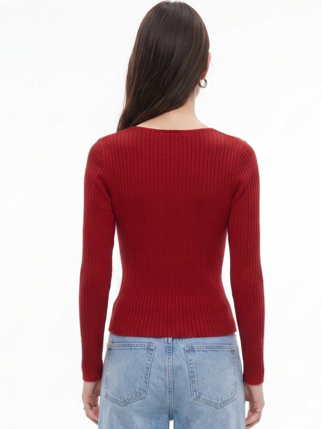 Maroon Full Sleeve V Neck Top