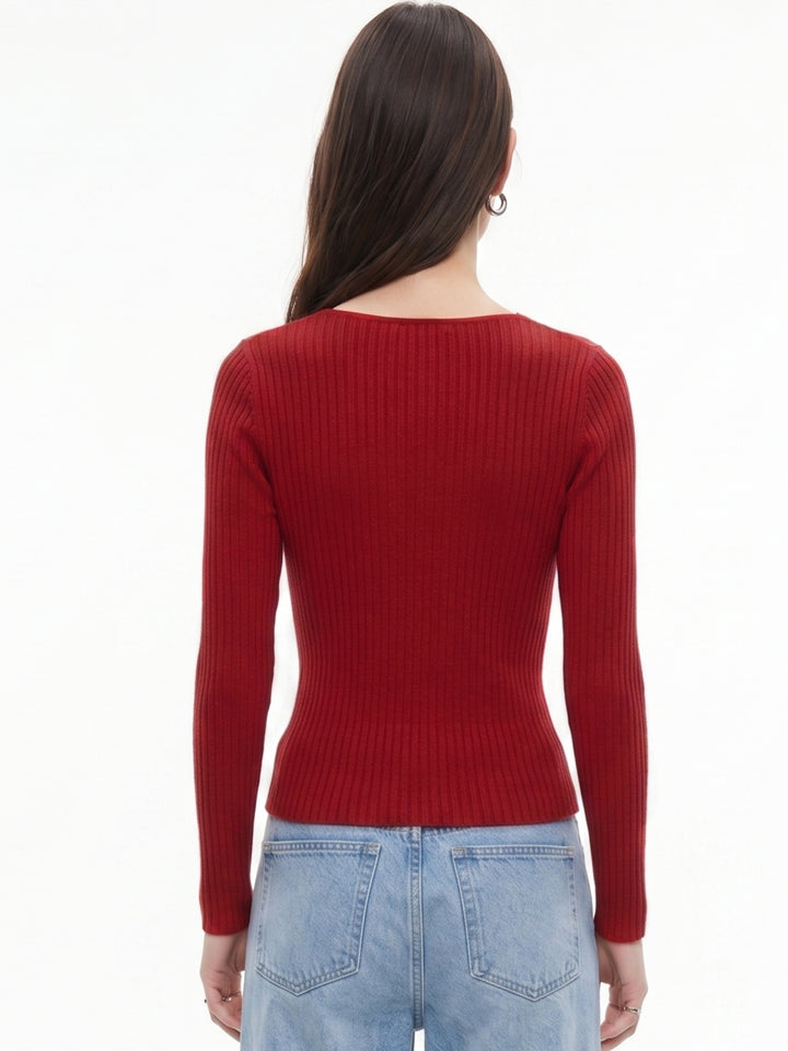 Maroon Full Sleeve V Neck Top