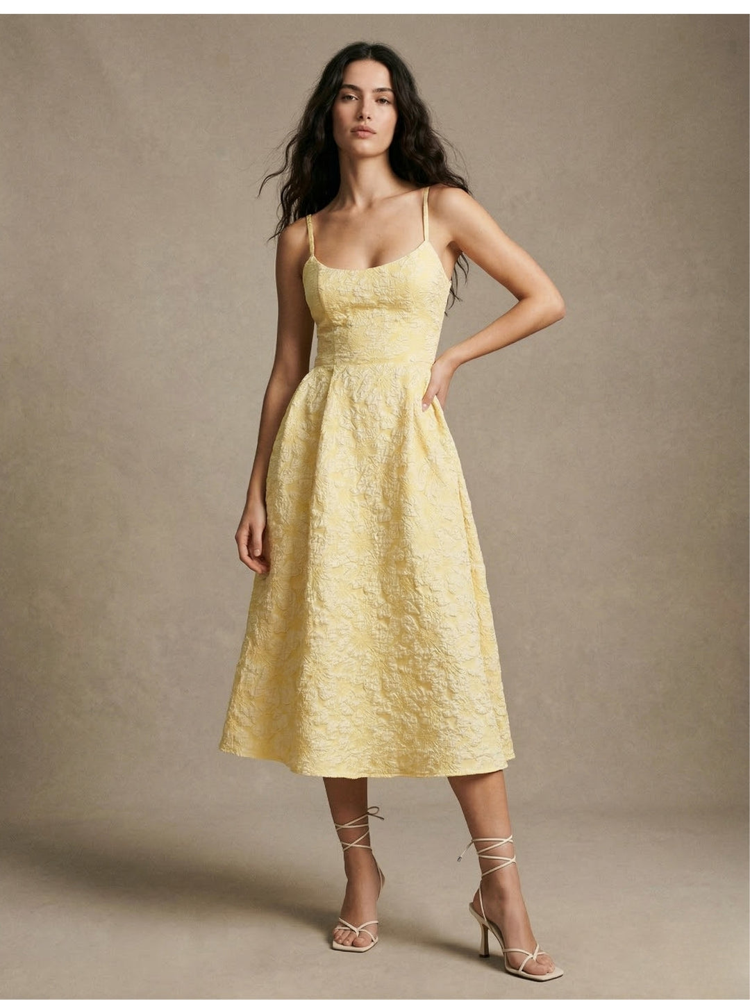 Yellow Spaghetti Strap Textured Dress