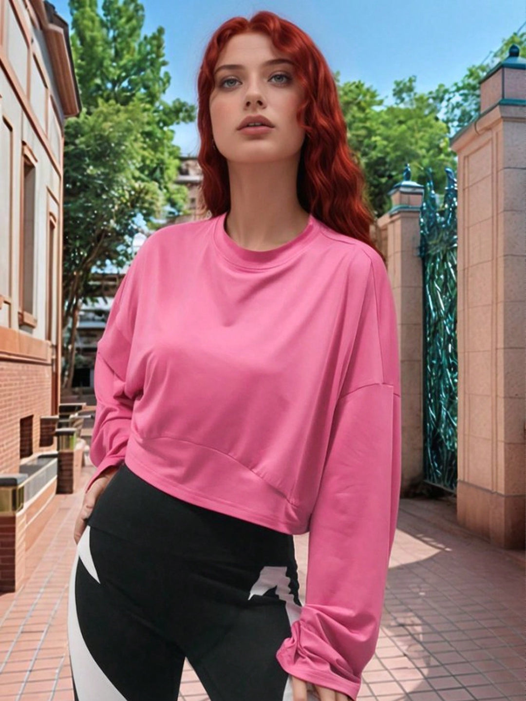 Pink Full Sleeve Boxy Sweatshirt