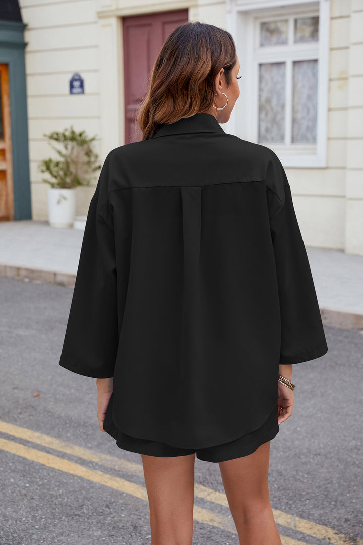 Black Full Sleeves Collared Neck Shirt & Pant Set