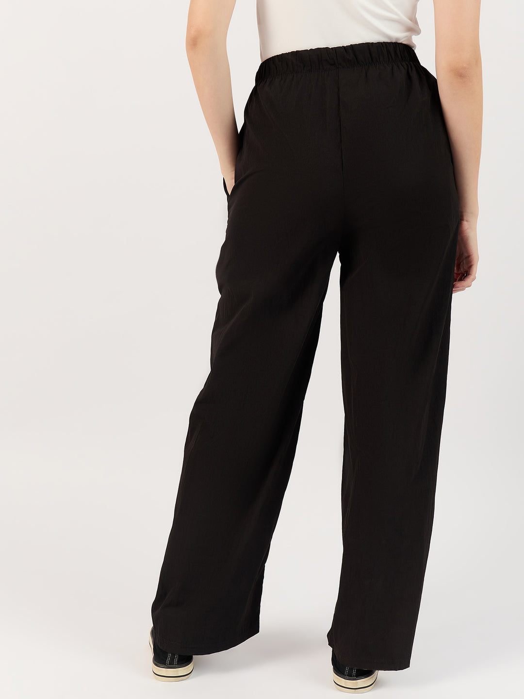 Textured Drawstring Black Trousers