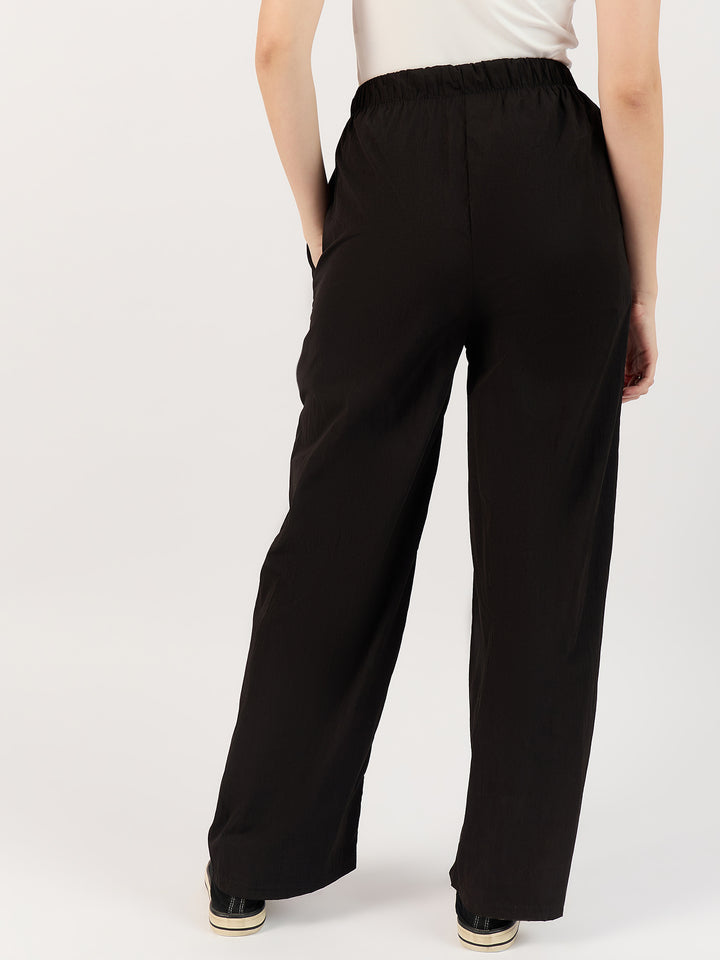 Textured Drawstring Black Trousers