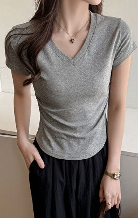Grey V-Neck Relaxed Fit T-Shirt