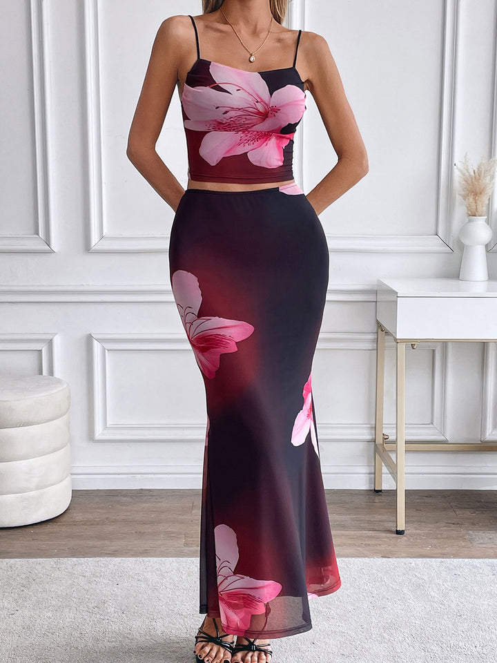 Red Strappy Bold Floral Printed Dress