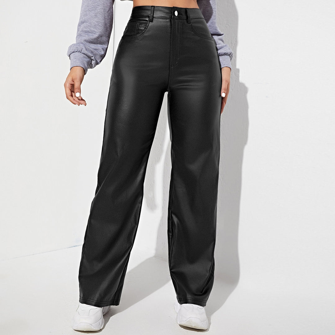 Black Pu Wide Leg Jeans