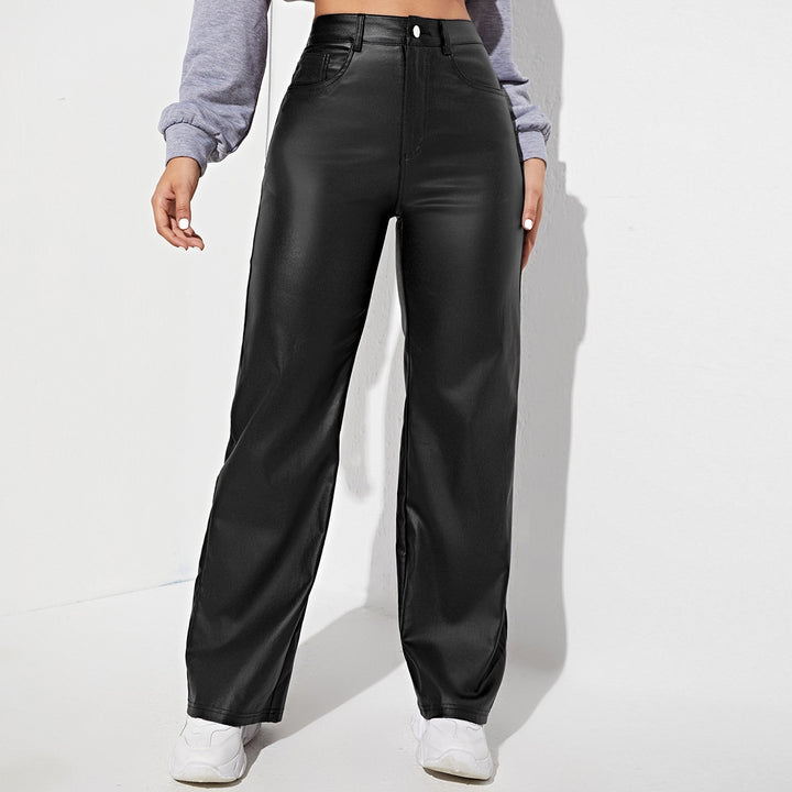 Black Pu Wide Leg Jeans
