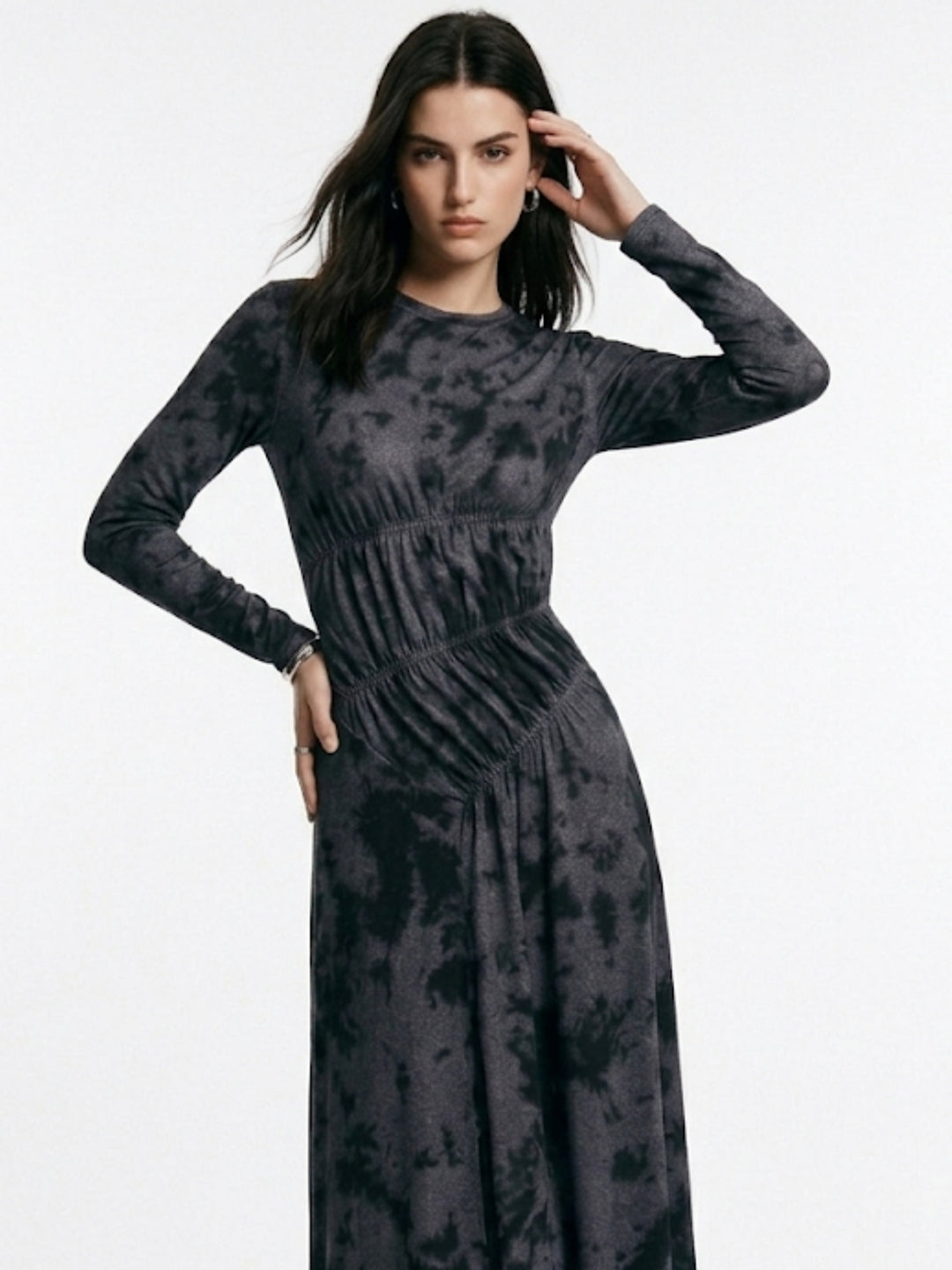 Grey Printed Full Sleeve Dress