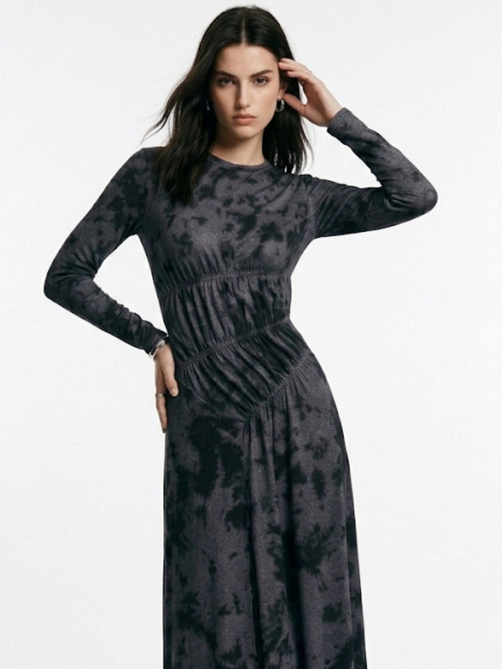 Grey Printed Full Sleeve Dress