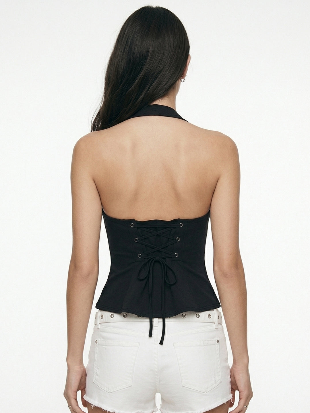 Black U Neck Solid Peplum Top