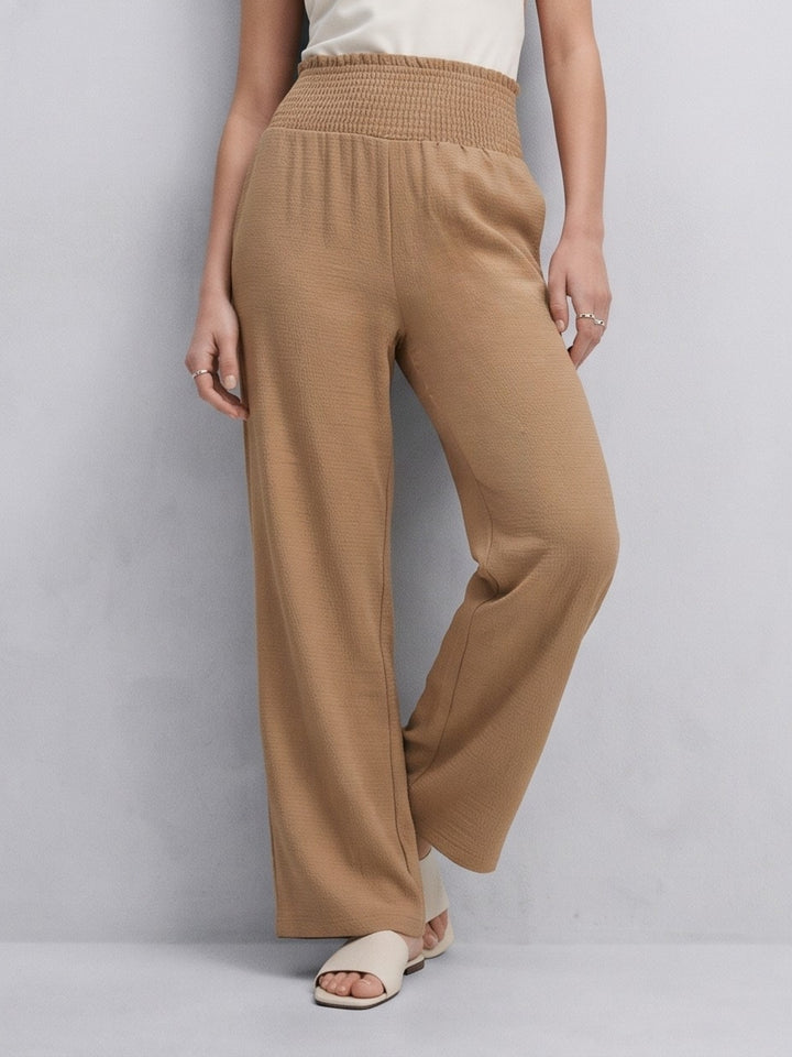 Beige High Waist Wide Leg Trousers