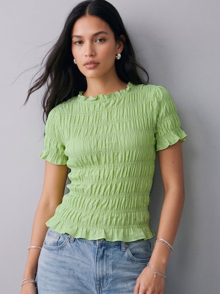 Green Smocked Fitted Top