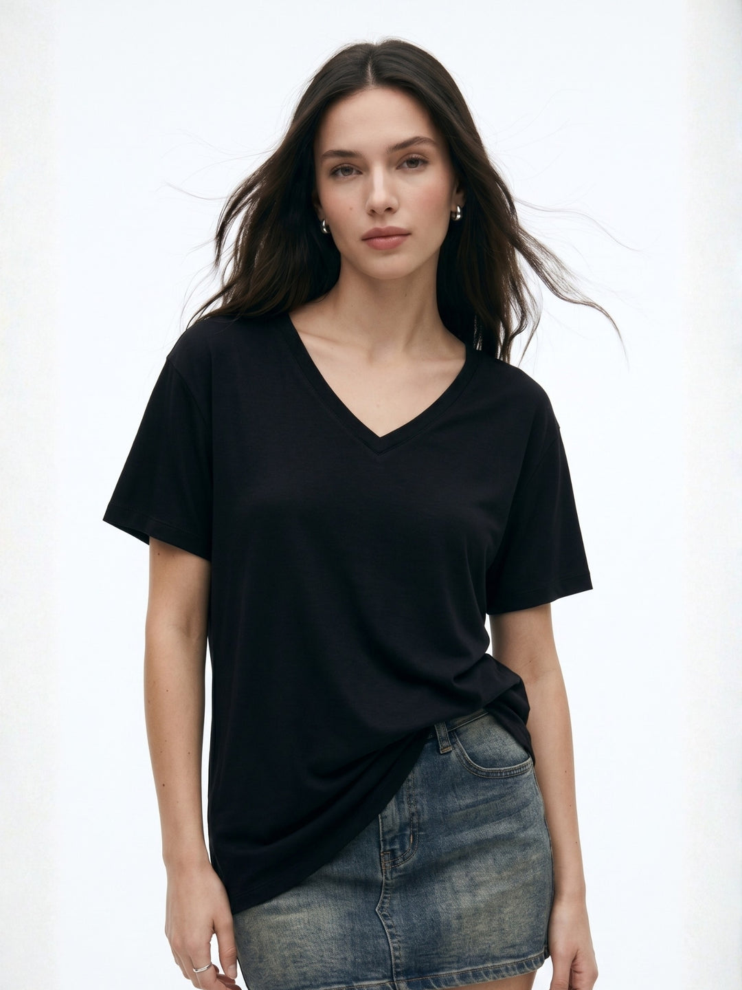 Black V Neck Oversize Tshirt