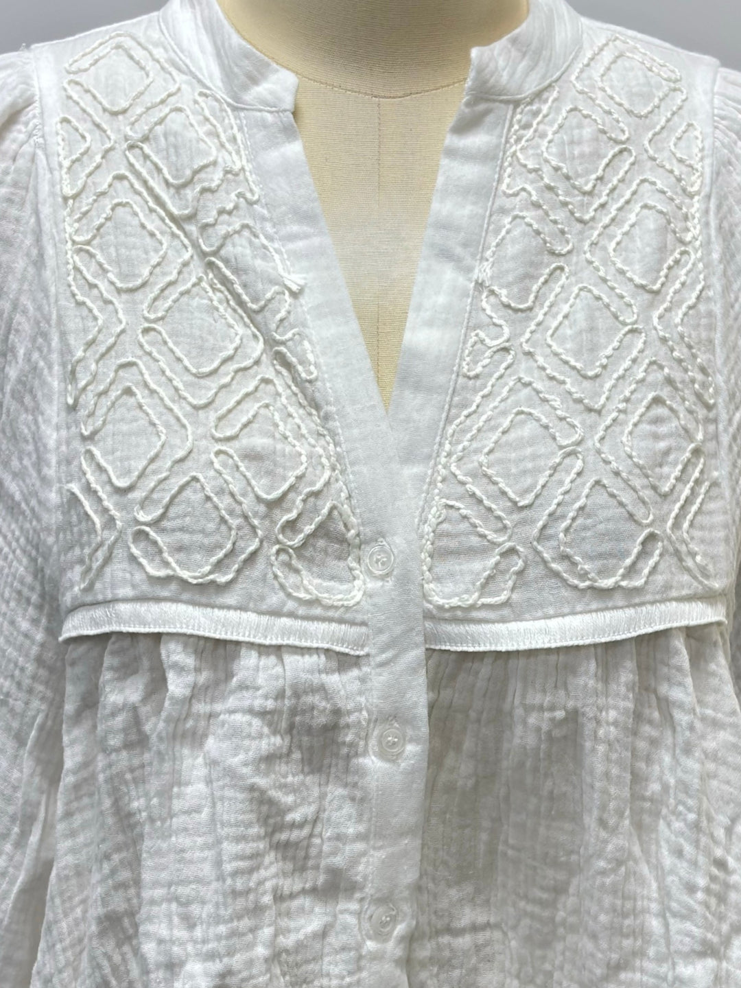 White Mandarin Collared Flowy Shirt