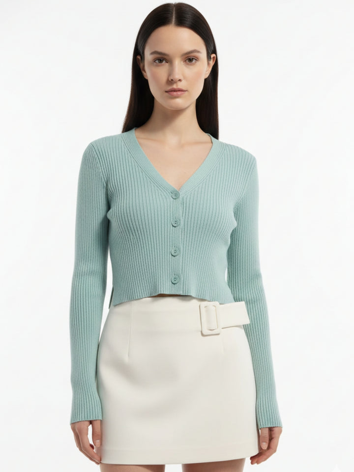 Sea Green Full Sleeve Buttoned Cardigan