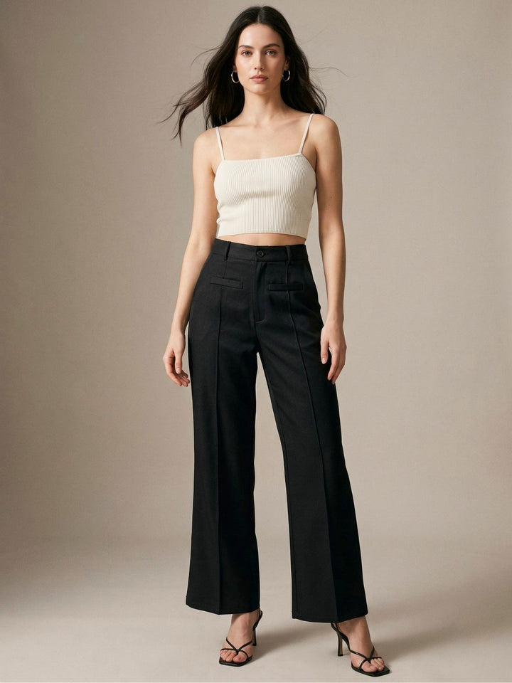 Black Wide Leg Solid Trousers
