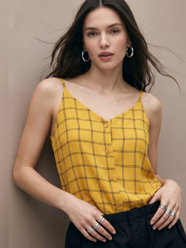 Yellow Checkered Cami Top